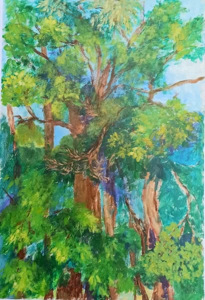 AGUEDES, paisagem, ASC (acrílica sobre cartão), assinado e datado 2003 no CID, sem moldura, medindo 56,5 x 38,5 cm. — AGUEDES
