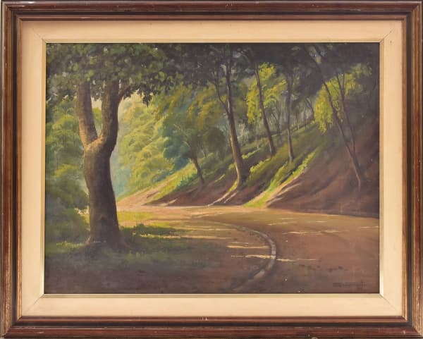 QUADROS - PINTURAS - PEDRO NASCIMENTO - Paisagem - Óleo sobre tela - Medidas da tela: 62 x 81 - Medidas da moldura: 80x100 - Assinado no canto inferior direito e datado de 1959 - BIOGRAFIA DO ARTISTA: PEDRO NASCIMENTO. Participou de vários salões de artes. Citado no Dicionário Brasileiro de Artistas Plásticos — QUADROS