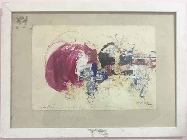 MANABU MABE (Kumamoto, Japão 1924 - São Paulo SP 1997) - "Abstrato" técnica mista sobre cartão, A.C.I.D, datado de 1971. Med 34x46 cm (Com moldura). — Manabu Mabe