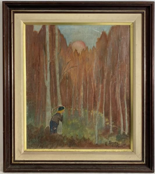 IZAURA - "Paisagem Com Figura" O.S.T, A.C.I.D, datado de 1964. Med 63x55 cm (Com moldura). — IZAURA