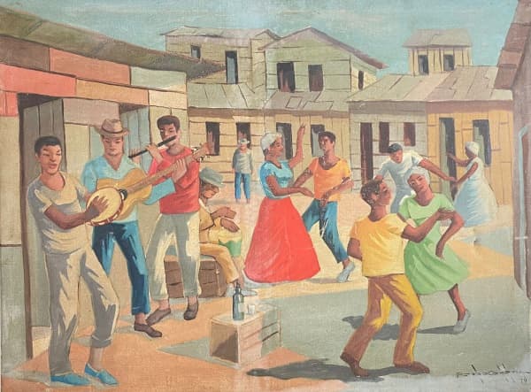 ASSINATURA NÃO IDENTIFICADA - "Roda de Samba" O.S.T, A.C.I.D, datado de 1970. Med 62x80 cm. Obs: Apresenta discreto rasgo e ausência de moldura. — Assinatura Não Identificada