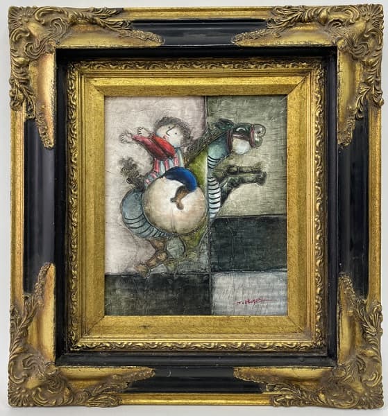 Roybal. Menino e cavalo, Óleo sobre tela. 24 x 19 cm. Medida total com a moldura: 43 x 38 cm — Roybal