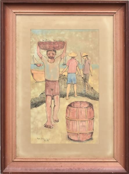 ASSINATURA NÃO IDENTIFICADA - AQUARELA - PESCADORES - RIO GRANDE DO NORTE - 84 - ACID MI: 44 CM X 25 CM; ME: 67 X 49 CM; Em perfeito estado. Retirada no Jardim Botânico ou envio pelos correios. — Assinatura Não Identificada