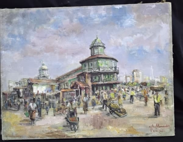 JOSÉ MARIA DE ALMEIDA - Beira Alta - Portugal, 1906-1955 - Antigo Mercado óleo s/ tela - datado 1960 medindo 66 X 50 cm ( sem moldura ) — Jose Maria de Almeida