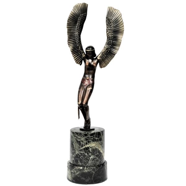 HANS HARDERS (1875 - 1955) - Escultura Art deco em bronze patinado representando donzela egípcia com asas, assinada na base HARDERS. Altura: 40 CM — HANS HARDERS