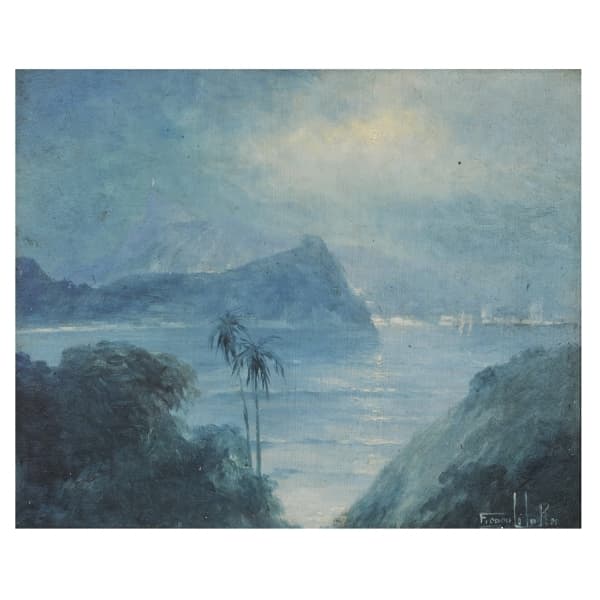 COCULILLO, Francisco - Óleo sobre papel cartão, "Paisagem do Rio Antigo", Lagoa, assinado no c.i.d. Medidas: 32 x 39 cm(MI) ou 41,5 x 48,5 cm(ME) — COCULILLO