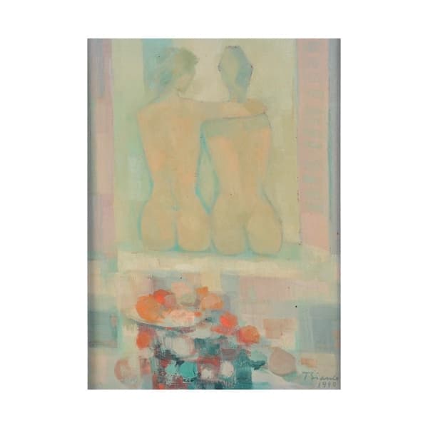 ENRICO BIANCO - Óleo s/ placa `Casal em nu`, assinado no c.i.d 1990. Med.: 33 x 23 cm (MI); Med.: 78 x 66 cm (ME) — Enrico Bianco