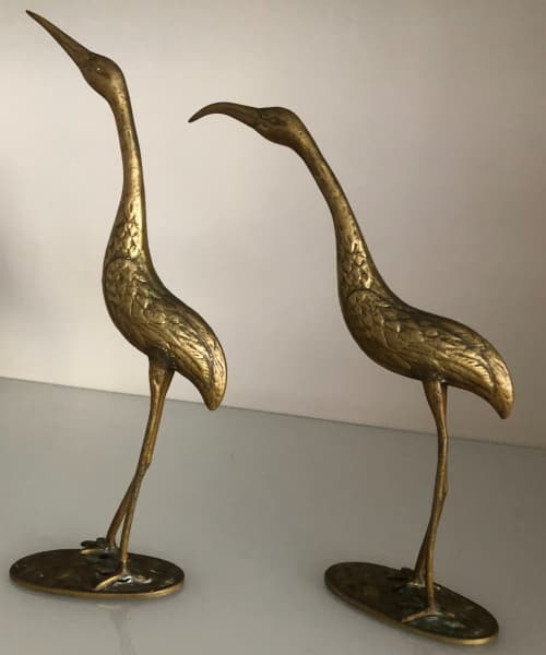 BRONZE - Lindíssimo casal de garças em bronze. Mede 28cm de altura. — BRONZE