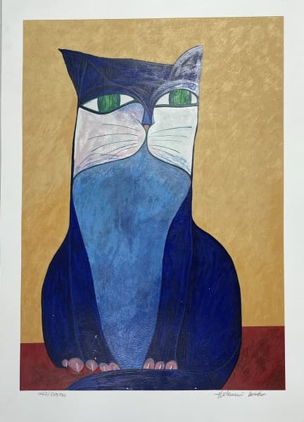 ALDEMIR MARTINS (1922 - 2006). "Gato azul", serigrafia a cores. 70 x 50. Assinado no c.i.d. (SEM MOLDURA). — Aldemir Martins