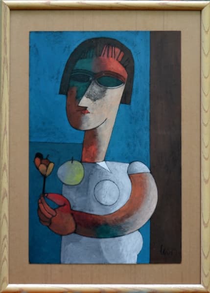 Inos Corradin,`Lady with Flower` - guache - med. 50 x 34,5 cm — Inos Corradin