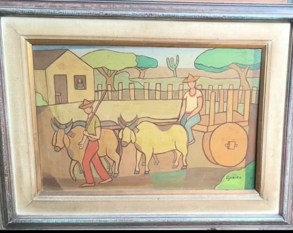 Djanira , óleo sobre placa , com clichê do leilão Tableau ,medidas 32 x 49 cm — Djanira