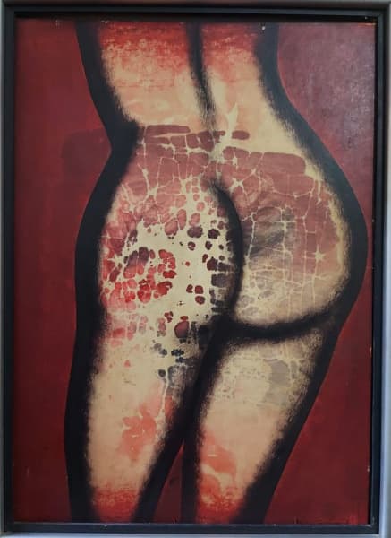 FARNESE DE ANDRADE, "Nú feminino", acrílico sobre eucatex, medindo 70 X 50 cm e assinado canto inferior direito. — Farnese de Andrade