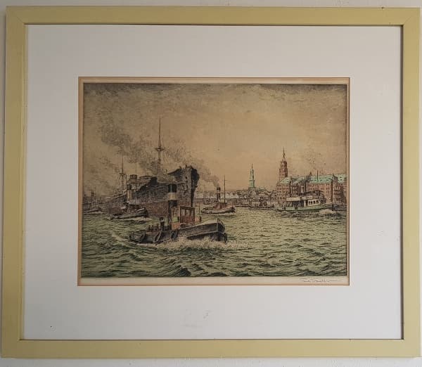 ASSINATURA NÃO IDENTIFICADA - Marinha, gravura inglesa colorida 30 x 38 cm - medida com moldura 49 x 58 cm. — Assinatura Não Identificada