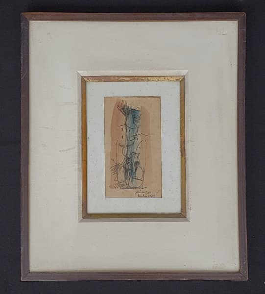 JOSÉ DE DOME - Técnica mista sobre papel, assinada e datada 1962. Medida interna 17 cm x 9 cm e medida total 42 cm x 36 cm. — José de Dome