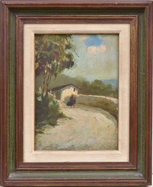 SEM ASSINATURA - O.S.E. LINDA PINTURA REPRESENTANDO ''CAMINHO". MOLDURA EM MADEIRA PINTADA. MEDIDAS: 50 X 42 CM/ EUCATEX: 25 X 35 CM — Sem Assinatura