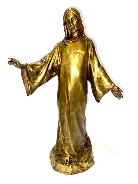 PAUL GASQ (França - 1860 - 1944) - Magnífica Escultura em bronze polido Frances representando "Sagrado Coração de Jesus", peça assinada. Med. 43 X 29 cm. Nota: Paul Jean-Baptiste Gasq (30 de março de 1860 - 28 de outubro de 1944) foi um escultor francês , nascido em Dijon .A Revelação Artística;Grand PalaisVidaSeu pai era funcionário da ferrovia e frequentemente se ausentava. Iniciou os seus estudos na Escola de Belas Artes de Dijon e, em 1879, inscreveu-se na École des Beaux-Arts de Paris , ond — PAUL GASQ