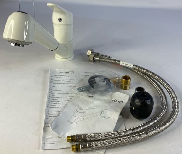 DELINIA - Torneira de cozinha monocomando em aço inox com pintura branca. Acompanha rabichos. Altura: 20cm — DELINIA