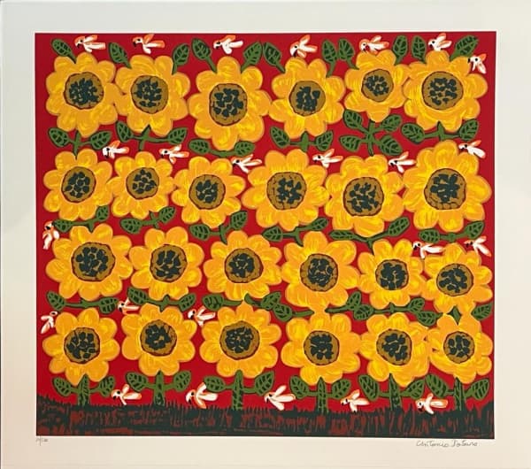 ANTONIO POTEIRO, "Girassóis", serigrafia 17/120, medindo 61 x 69 cm e assinado canto inferior direito. — Antônio Poteiro