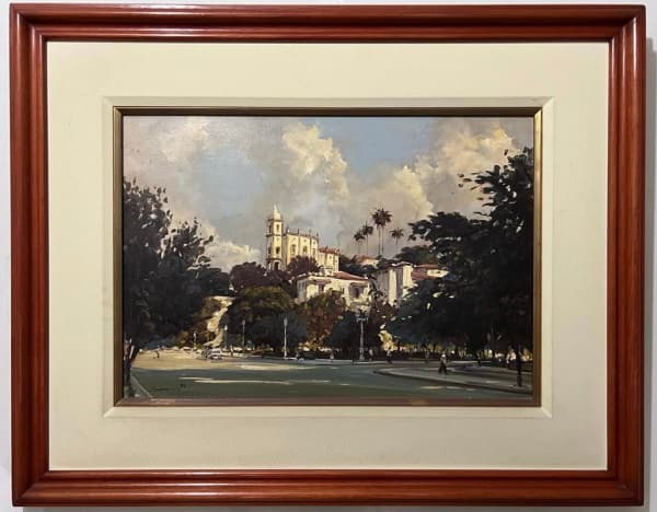 JOSÉ BENIGNO, "Igreja da Glória- Outeiro da Glória - Rio de Janeiro", óleo sobre tela, medindo 38 X 55 cm, assinado canto inferior esquerdo e verso e datado de 1989. — JOSE BENIGNO