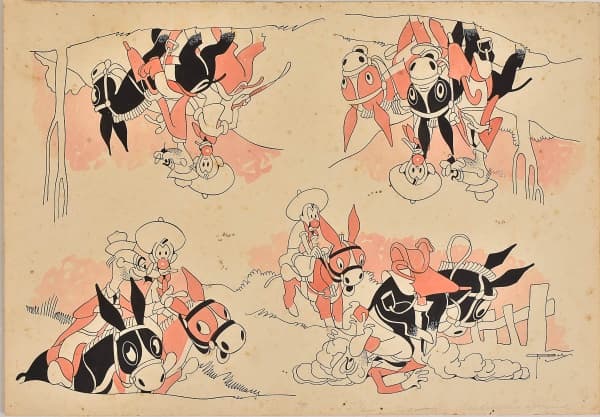 J CARLOS (1884 - 1950) "Os Burricos", nanquim e guache, 36 X 50 cm, assinado no c.i.d. Necessita de restauro, apresenta pequnos furos no papel. José Carlos de Brito e Cunha, conhecido como J. Carlos, foi um chargista, ilustrador e designer gráfico brasileiro. J. Carlos também fez esculturas, foi autor de teatro de revista, letrista de samba, e é considerado um dos maiores representantes do estilo art déco no design gráfico brasileiro. Wikipédia — J. CARLOS