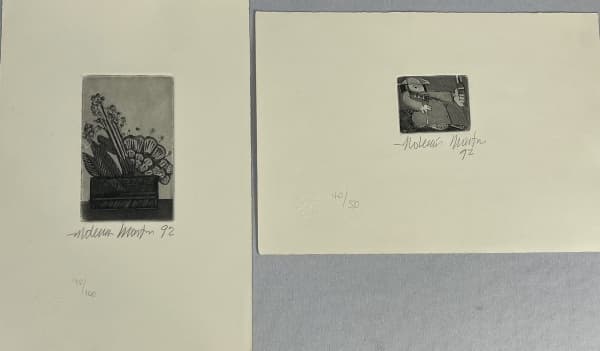 ALDEMIR MARTINS (1922 - 2006). Duas gravuras. "Personagem e vaso de flores". 24 x 16.5 e 16.5 x 24. Assinados e datados (1992) no meio inferior. (Sem moldura). — Aldemir Martins