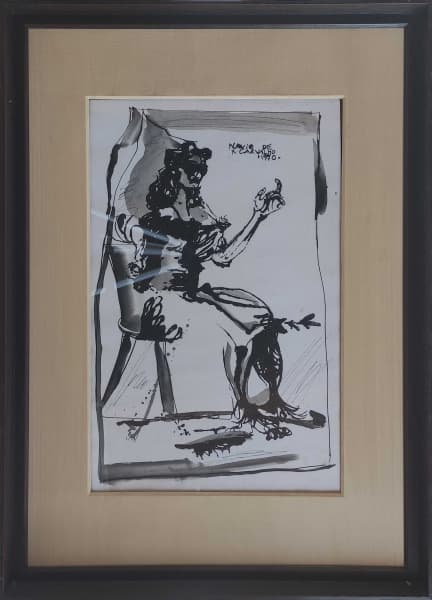 FLAVIO DE CARVALHO - Mulher sentada- Nanquim sobre cartão - 48x32 cm - Assinatura canto superior direito - 1970 (Valor aproximado de mercado 8.000,00) — Flavio De Carvalho