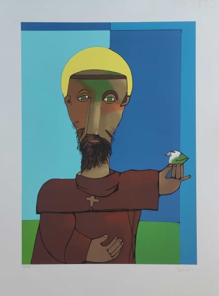 INOS CORRADIN - São Francisco - Serigrafia - 66x48 cm - Assinatura canto inferior direito (Valor de mercado aproximadamente R$ 1.500,00) — Inos Corradin