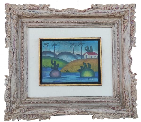 TARSILA DO AMARAL - Paisagem com casa - Óleo sobre tela - 16X22 CM - Assinatura canto inferior direito (Valor aproximado de mercado 25.000,00) — Tarsila do Amaral