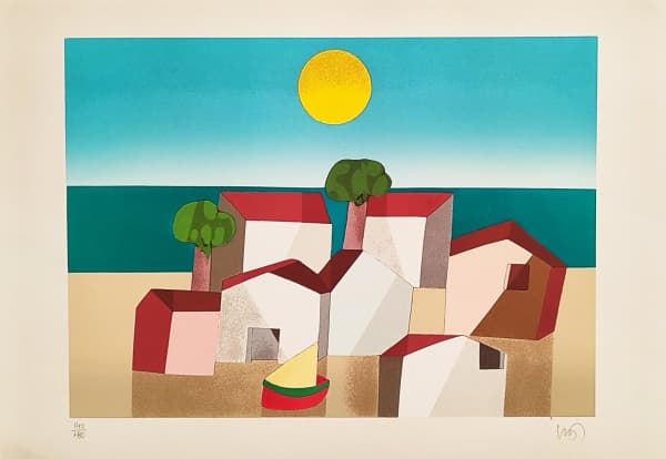 INOS CORRADIN - Paisagem - serigrafia - tiragem 145/180 - assinado no c.i.d, apresenta pequenas manchas no paspatur. Medidas aproximadas 35 x 50 cm id 100092322 — Inos Corradin