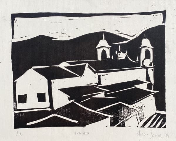 MARCIO SCHIAZ - Ouro Preto - xilogravura P.A. - ass.inf.dir., dat. 1994 - 20x26 cm — Marcio Schiaz