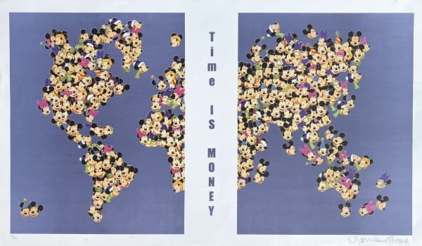 NELSON LEIRNER - Time is money - serigrafia 40/50 - ass.inf.dir., dat. 1999+9 - 47x80 cm — Nelson Leirner