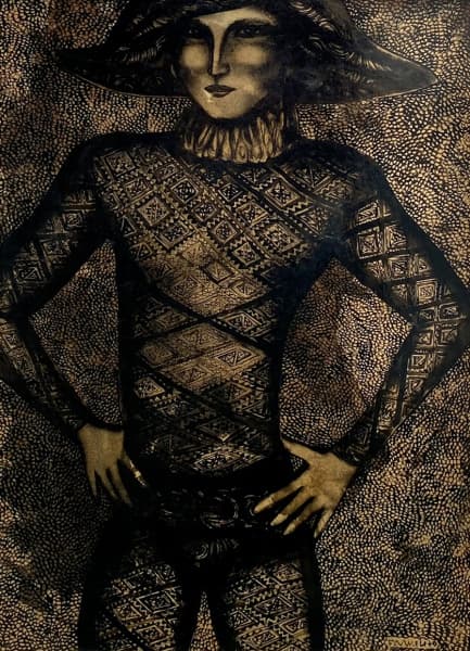 FARNESE DE ANDRADE - Pierrot - técnica mista - ass.inf.dir., dat. 1970 - 70x50 cm — Farnese de Andrade