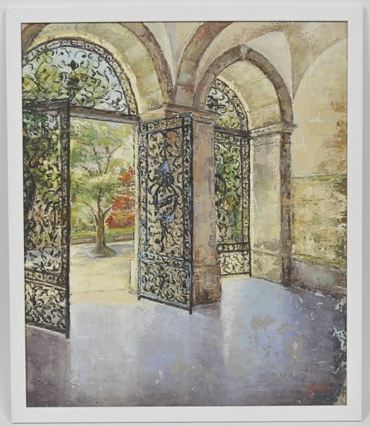 Y. GOMES - Interior - óleo sobre eucatex, assinado no cid, emoldurado e medindo 45 x 54cm (obra) e 50 x 59cm (total) (pintura no estado) — Y. GOMES