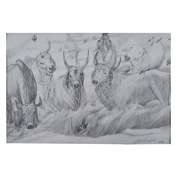 PORTINARI - Gravura/impressão, `Boiada`, assinado e datado de 54 na placa. Medidas: 26,5 x 40 cm(MI) ou 51,5 x 66,5 cm(ME) — PORTINARI