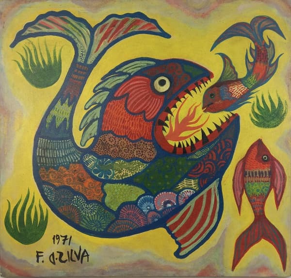 CHICO DA SILVA - PEIXES - OST - 47X49cm. Sem moldura. — Chico da Silva