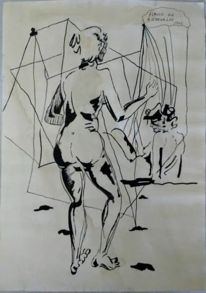 FLÁVIO DE CARVALHO - NANQUIM SOBRE PAPEL DATADO 72 E ASSINADO C.S.D - MEDIDAS: 52,5 CM X 37,5 SEM MOLDURA . — Flavio De Carvalho