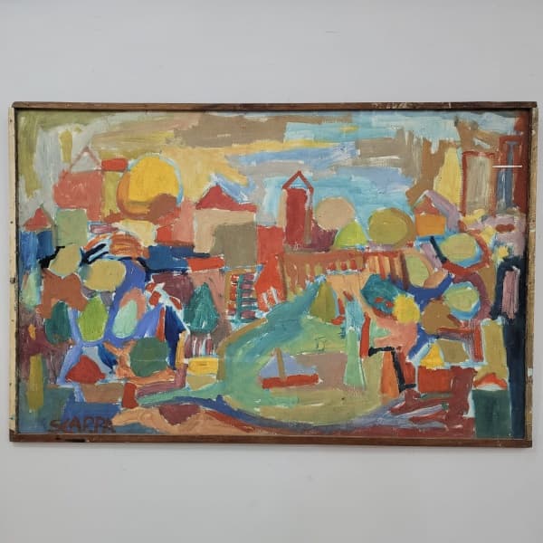 S. CARPA - PINTURA SOBRE EUCATEX, COM RESQUÍCIO DE CUPIM TRATADO. MEDINDO: 77 X 115 CM. — S. CARPA