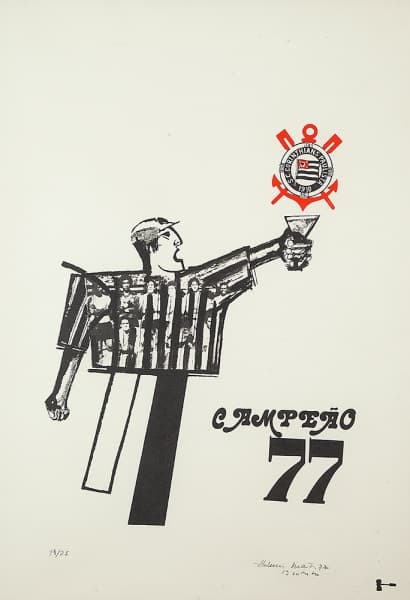 ALDEMIR MARTINS (1922-2006) - Campeão 77 - Serigrafia, 65 x 45 cm, ass. inferior direito, dat. 1977, 12/25 — Aldemir Martins