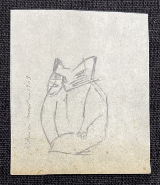 ALDEMIR MARTINS - "Gato" - desenho a lápis - 10 x 09 cm - a.c.i.e. 1969. Obs: sem moldura. — Aldemir Martins