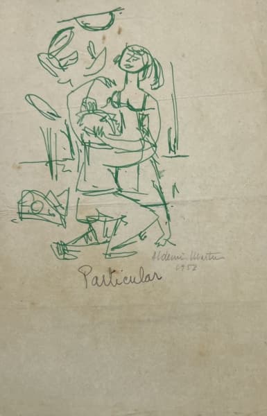 ALDEMIR MARTINS - "Casal" - nanquim sobre papel - 20 x 13 cm - a.c.i.d. 1953. Acompanha certificado do artista. Obs: sem moldura. — Aldemir Martins