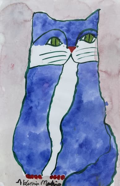 ALDEMIR MARTINS - "Gato" - técnica mista sobre papel - 32 x 21 cm - a.c.i.e. Acompanha certificado do estúdio Aldemir Martins. — Aldemir Martins