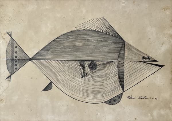 ALDEMIR MARTINS - "Peixe" - nanquim sobre papel - 19 x 27 cm - a.c.i.d. 1964. Acompanha certificado do estúdio Aldemir Martins. — Aldemir Martins