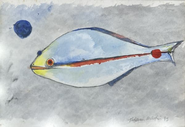 ALDEMIR MARTINS - "Peixe" - acrílica sobre papel - 26 x 37 cm - a.c.i.d. 1995. Acompanha certificado do estúdio Aldemir Martins. — Aldemir Martins