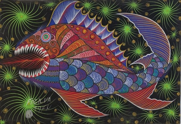 CHICO SILVA - PEIXE - OST - 48X70cm. Sem moldura. — CHICO SILVA