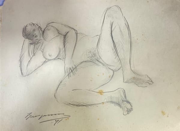 BENJAMIN SILVA (Juazeiro CE 1927) - "Nu Feminino" desenho a nanquim, A.C.I.D, datado de 1971. Med 23x32 cm. Obs: Ausência de moldura. — Benjamin Silva