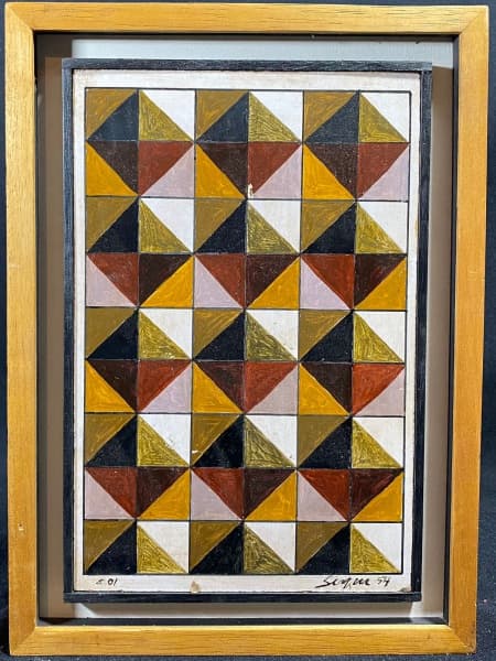 IVAN SERPA, Ivan Ferreira Serpa (Rio de Janeiro, 1923 Rio de Janeiro, 1973) - "Composição" Técnica mista sobre placa, A.C.I.D, datado de 1954. Med 36x26 cm (Com moldura). — Ivan Serpa
