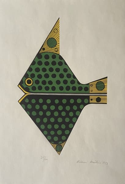 ALDEMIR MARTINS - Serigrafia, de 1958, Edição 71/100. Assinado a lápis pelo artista, Tamanho papel: 49 x 36 cm. Obra recentemente passou pelo processo de limpeza e higienização.Nota: Os lotes 20 a 28 compõem o álbum '9 Serigrafias' pela Ediciones Galeria Bonino de Buenos Aires e apresentação de Pietro Maria Bardi. Sendo o mesmo arrematante para todas as 9 serigrafias (lotes 20 a 28) deste álbum, enviaremos, a título de cortesia, junto com as gravuras o álbum original em capa de linho com os resp — Aldemir Martins