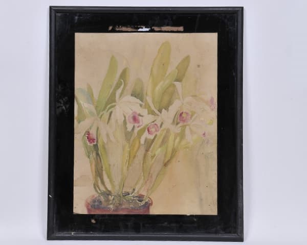 ASSINATURA NÃO IDENTIFICADA - "Flores" Aquarela sobre papel, Assinado no CID e no verso e medindo: 63 x 49cm — Assinatura Não Identificada