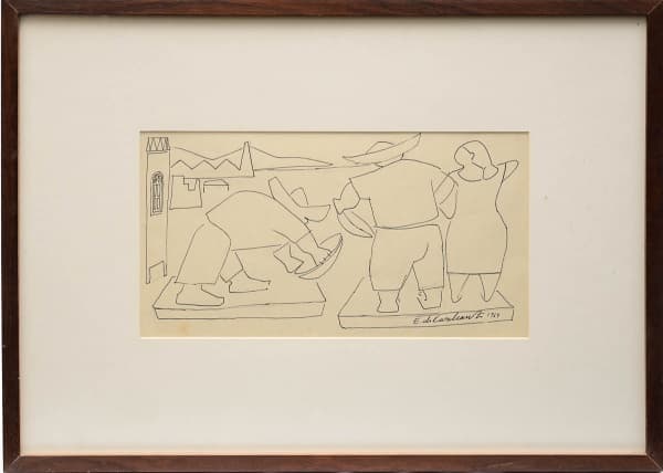 DI CAVALCANTI, Emiliano - " Pescadores ", desenho sobre papel, assinado no canto inferior direito e datado em 1964. Med.: 18 x 32 cm. — Di Cavalcanti