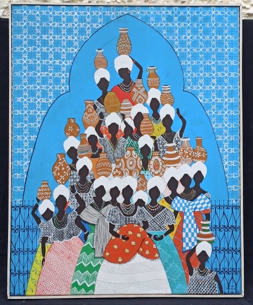 HELENA MAGALHÃES, De Volta a Camarinha, OST, assinado e datado 67 no CID, verso: com selo de participação na Bienal de são Paulo, e intitulado, medindo com moldura 93 x 74 cm. — HELENA MAGALHÃES